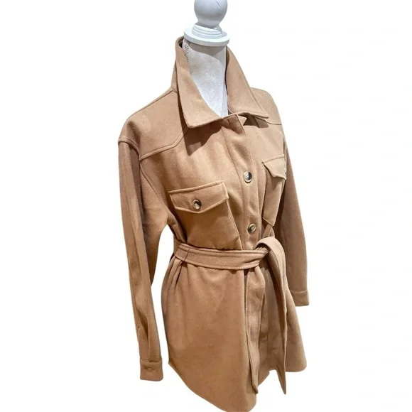 Joie Camel Belted Blazer shacket shirt jacket size medium - Picture 3 of 10